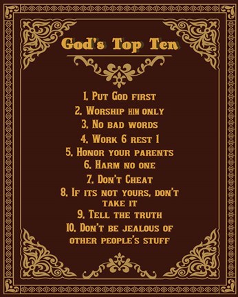 Framed God&#39;s Top Ten Brown and Gold Design Print