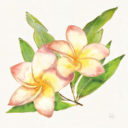 Framed Tropical Fun Flowers I with Gold Print