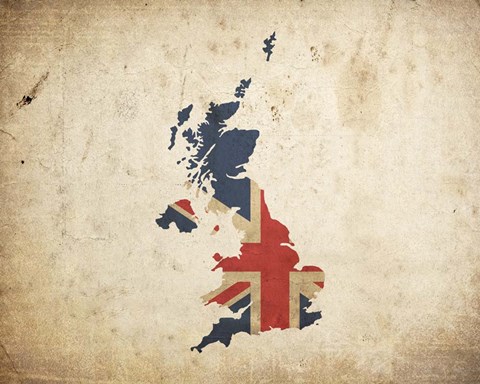 Framed Map with Flag Overlay United Kingdom Print