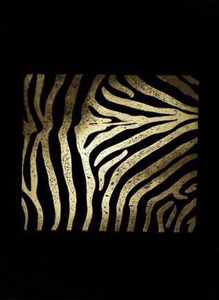 Framed Gold Foil Zebra Pattern on Black Print