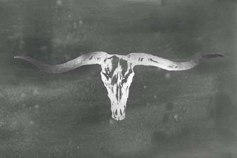 Framed Silver Foil Longhorn on Black Wash Print