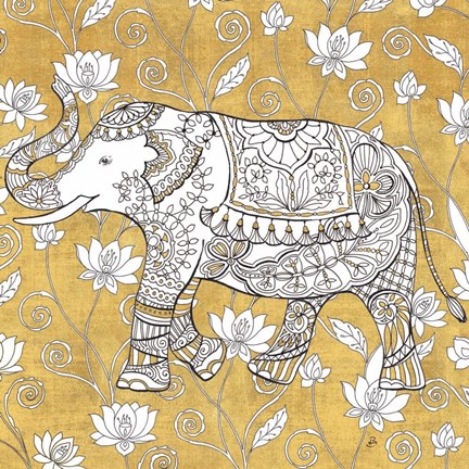 Framed Color my World Elephant II Gold Print