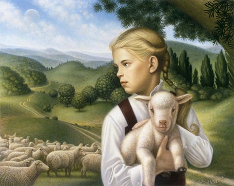 Framed Girl With Lamb Print