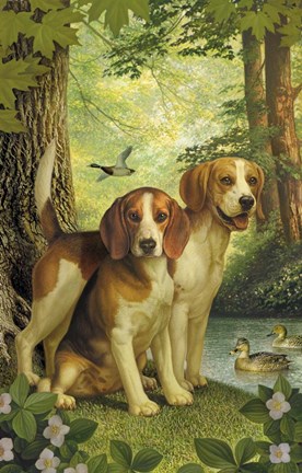 Framed Beagles And Duck Print