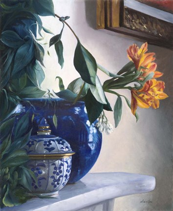 Framed Vaso Blu e Fiore Arancione Print