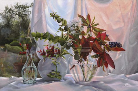 Framed Fiori e Sfumature Rosse Print