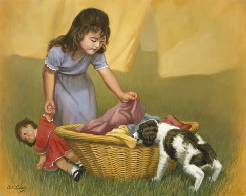 Framed Girl With Puppy Print