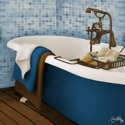 Framed Blue Tile Bath II Print