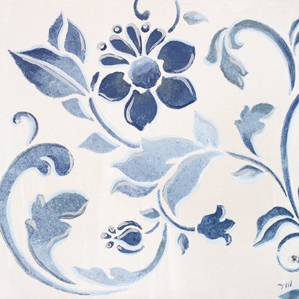 Framed Blue Floral Shimmer II Print
