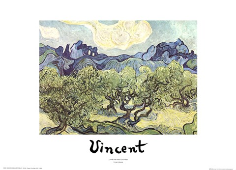 Framed Olive Trees with the Alpilles in the Background, c.1889 Print