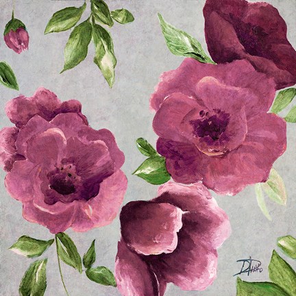 Framed Gray &amp; Plum Florals II Print