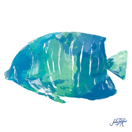 Framed Watercolor Fish in Teal IV Print