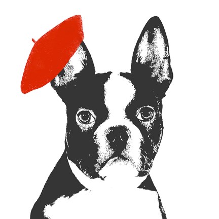 Framed Red Beret Dog Print