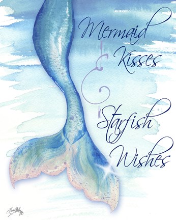 Framed Mermaid Tail I (kisses and wishes) Print