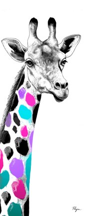 Framed Multicolored Giraffe I Print