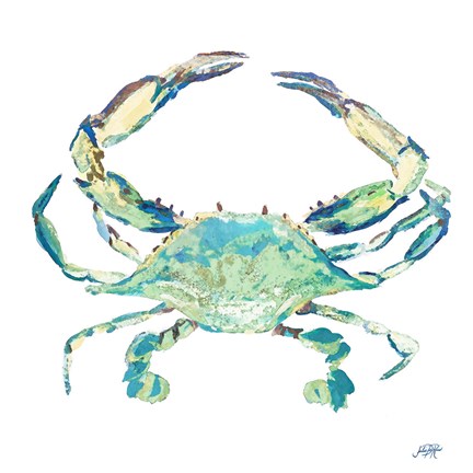 Framed Sea Life in Blues II (crab) Print