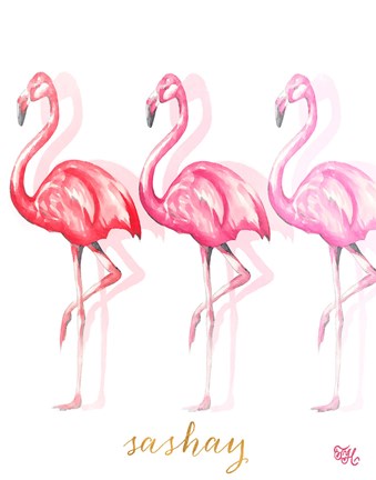 Framed Fashion Flamingos II Print