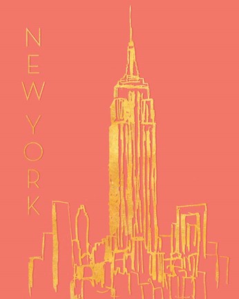 Framed New York on Coral Print