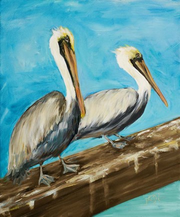 Framed Two Pelicans on Dock Rail Print