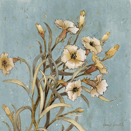 Framed Wild Flowers on Blue I Print