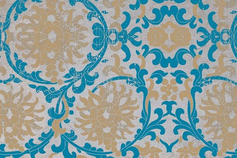 Framed Tan &amp; Blue Floral Pattern II Print