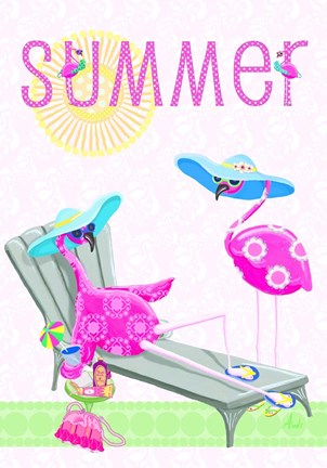 Framed Flamingo Summer I Print