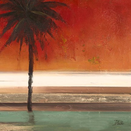 Framed Red Coastal Palms Square II Print