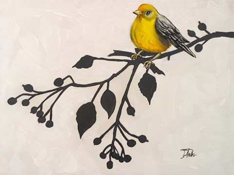 Framed Yellow Bird On the Branch II Print