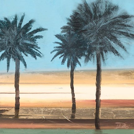 Framed Coastal Palms on Aqua Print
