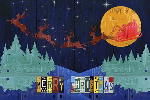 Framed Santa Sleigh - Merry Christmas Print