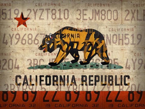 Framed Cali State Flag License Plates Print