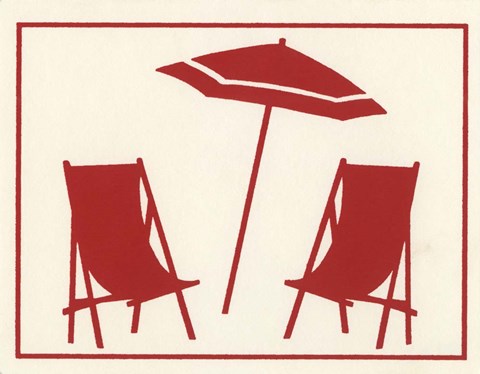 Framed Red Umbrella &amp; Chairs Print