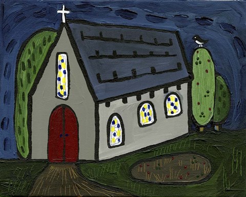 Framed Church with Red Door Print