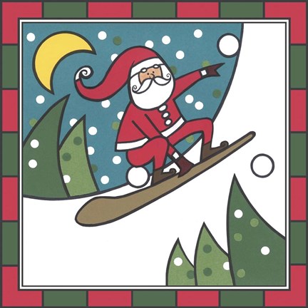 Framed Santa Snowboard 2 Print