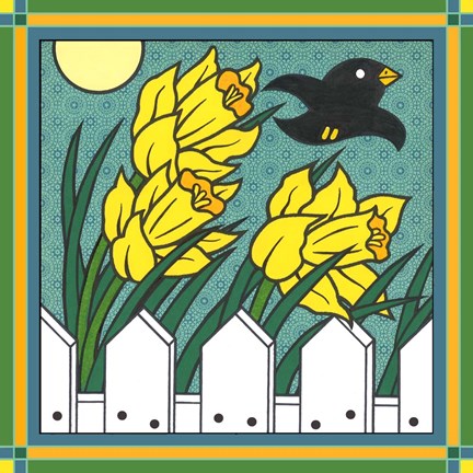 Framed Daffodils 3 With Kernal The Crow Print