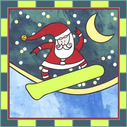 Framed Santa Claus Snowboarding 4 Print