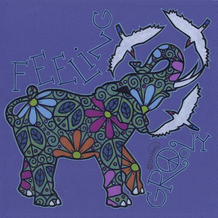 Framed Elephant II (Feeling Groovy) with Cattle Egrets Print