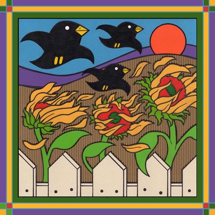 Framed Sunflowers 3 with Kernel and Friends Print