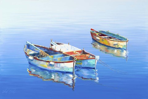 Framed 3 Boats Blue 1 Print
