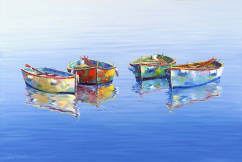 Framed 4 Boats Blue Print