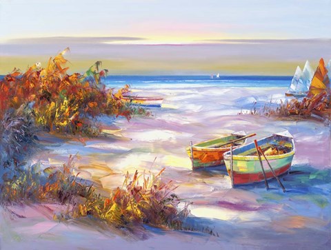 Framed Boats On The Beach Print