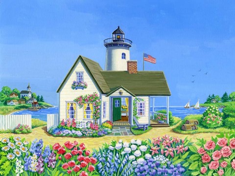 Framed Lighthouse Cottage Print