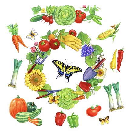 Framed Veggie Wreath Print