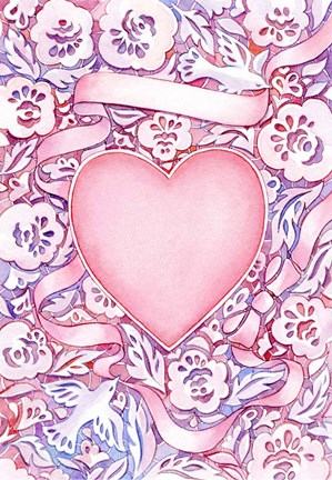 Framed Pink Heart and Lace Print