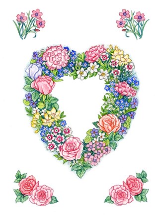 Framed Pretty Pinks Heart Wreath Print