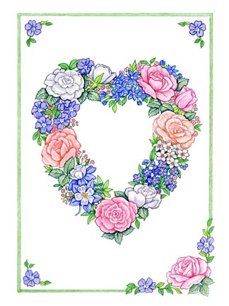 Framed Roses Heart Wreath Print