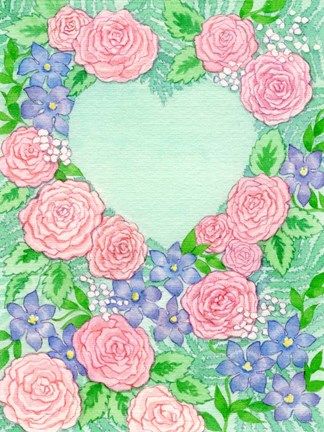 Framed Roses on Green Heart Print