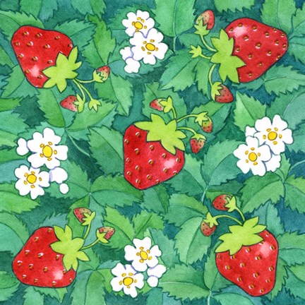 Framed Strawberries + Leaves Print