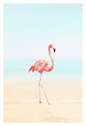Framed Flamingo on the Beach II Print