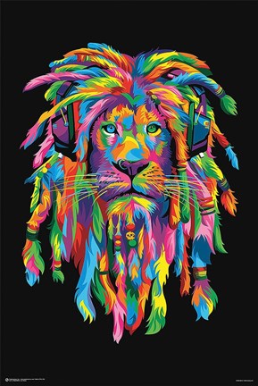 Framed Lion Rasta Print